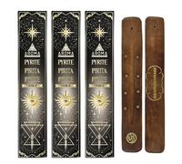 Aromasenses | Pack de 3 Encens Pyrite + 1 Porte-Encens Aromasenses | Pierres Ésotériques 3 × 20 g = 60 g d’Encens + 1 Boîte avec Pierres de Pyrite | Énergie | Purification | Nettoyage Spirituel