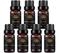 Aromathérapie Huile essentielle set pour diffuseur, 100% pur huiles essentielles,7X10ml Huile essentielle Set-cèdre,encens,Jasmine,Myrrhe,patchouli,bois de santal,ylang ylang huile