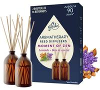 Aromatherapy Diffuseur Bâtonnets - Infusé Aux Huiles Essentielles - Jusqu'à 90 Jours De Parfum - Moment Of Zen, Lavande & Bois De Santal - 2 Diffuseurs & 16 Bâtonnets