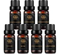 Aromatherapy Essential Oil Set For Diffuser,7x10ml 100% Pure Rose Essential Oils Kit-Chamomile,Geranium,Juniper,Lavender,Pine Needles,Rose,Thyme Essential Oils Set