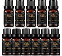 Aromatherapy Grapefruit Essential Oil Set For Diffuser,11x10ml 100% Pure Black Pepper Essential Oils Ki-Bergamot,Basil,Eucalyptus,Lemon,Tea Tree Essential Oils Set Etc