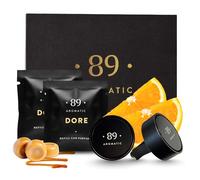 Aromatic 89• Désodorisant de voiture - Caramel, orange et rose - 2 clips de parfum de voiture avec 4 recharges - Kit de parfum de voiture - Coffret cadeau pour un arôme durable dans le véhicule