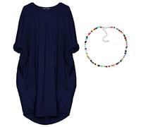 aromm Femme Col Rond T-Shirt Robe Ample Plaine Décontractée Grande Taille Midi Robes de Poches Marin,M
