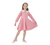 aromm Fille Manches Longues Skater Robe Enfant Parti Collier de Pan Ligne A L'école Automne Robes 2-12 Ans, Rose, 7-8 Ans
