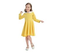 aromm Fille Manches Longues Skater Robe Enfant Parti Collier de Pan Ligne A L'école Automne Robes 2-12 Ans, Jaune, 9-10 Ans