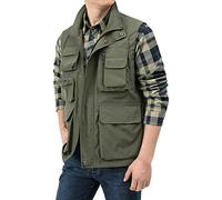 aromm Gilet Travail Extérieur pour Hommes Multi-Poches Étanche Été Sans manches Manteau Vert Armée, XL