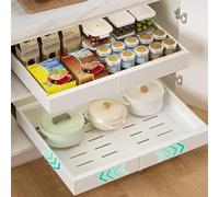 AROMUJOY 2 Tiroir Coulissant Cuisine Adhesif, Tiroir Télescopique, Organisateurs D'armoire Coulissants Extensible 32-52cm, Bac Coulissant Placard Cuisine pour Placard de Cuisine