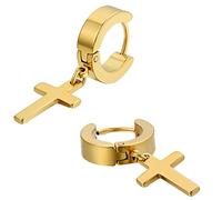 Aroncent Boucles d'oreilles avec Croix Clou d'oreille Ronde Anneaux Créoles pour Homme Femme Croix Pendantes Polissage en Acier Inoxydable Style Rétro Bijoux Fantaisie Or