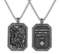 Aroncent Collier Archange Michael pour homme : pendentif ange gardien avec bouclier amulette protectrice Dog Tag Bijoux religieux pour homme