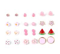 Aroncent Ensemble de boucles d'oreilles pour femme et fille : 12/20 paires de boucles d'oreilles colorées en acier inoxydable avec fleur arc-en-ciel, papillon, cœur et pastèque, hypoallergéniques et