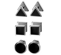 Aroncent Lot de 3 paires de boucles d'oreilles pour homme en acier inoxydable émaillé rond triangle carré faux plugs boucles d'oreilles tunnel piercing or rose noir, Acier inoxydable, Pas de gemme