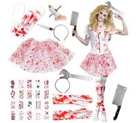 Aronrave Costum d'infirmière zombie - Ensemble de zombie - Costume d'Halloween pour femme - Horreur