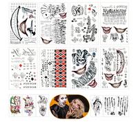 ARONRAVE Halloween clowntatou-agetemporaire, 8 grands Jo-kertatouages temporaires 6 peu de Jok-er autocollants tempor-aires Body Art autocollants pour Halloween Cosplay thème de la fête