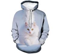 ARORALS Sweat à capuche chat pour femme - Automne et hiver - Manches longues - Thème animal - Joli sweat à capuche graphique réaliste, blanc, Medium