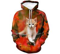 ARORALS Sweat à capuche chat pour femme - Automne et hiver - Manches longues - Thème animal - Joli sweat à capuche graphique réaliste, Orange, Small
