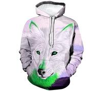 ARORALS Sweat à capuche pour homme motif loup automne hiver manches longues pull à capuche motif animal réaliste, blanc, Large