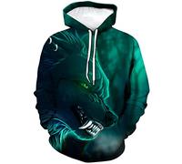 ARORALS Sweat à capuche pour homme motif loup automne hiver manches longues pull à capuche motif animal réaliste, vert, Medium