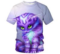 ARORALS T-shirt d'été à manches courtes pour femme Motif chat, violet, Taille XL