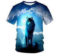 ARORALS T-shirt d'été à manches courtes pour homme Motif loup, bleu, Taille L