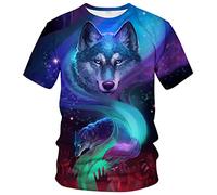 ARORALS T-shirt d'été à manches courtes pour homme Motif loup, violet, Taille S