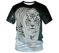 ARORALS T-shirt d'été à manches courtes pour homme, motif tigre fantaisie, chemise graphique réaliste, blanc, Taille L