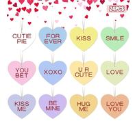 Arosche XOXO Lot de 24 décorations d'arbre de Saint-Valentin en bois en forme de cœur avec inscription Happy Valentine's Day - Décorations mignonnes à suspendre pour intérieur, maison, mariage
