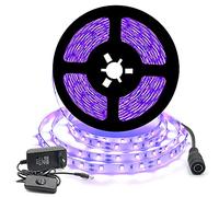 Arotelicht 12V Ensemble de Ruban LED Flexible UV Noire 5M 300leds IP20 300leds SMD2835 Bande Violet Avec Tranformateur/Bloc d’Alimentation, pour la décoration Intérieur festival, Noël