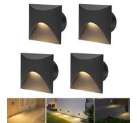 Arotelicht 4 Lampes d'escalier LED 3W Blanc Chaud 3000K Applique Murale en Aluminium 230V à angle encastré IP44 étanche Intérieur Extérieur Noir Lumière des marches, avec boîte d'encastrement