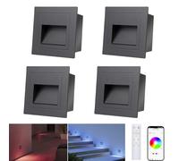 Arotelicht 4PCS LED éclairage d'escalier 230V RGB+WW+CW Bluetooth avec Télécommande, contrôle APP Lumière d'escalier 1.5W 68mm encastré Luminaire de marche Applique IP44 intérieur extérieur