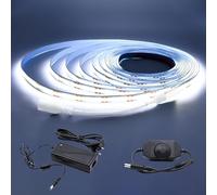 Arotelicht 5m COB Bande LED 12V Blanc Froid 6000K bande lumière Led COB Ruban led Dimmable 320LEDs/m avec Adaptateur Variateur IP20 pour Chambre Cuisine Maison Décoration Intérieure