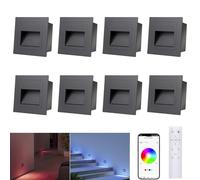 Arotelicht 8PCS LED éclairage d'escalier encastré 230V RGB+WW+CW Bluetooth avec Télécommande, contrôle APP Applique de marche 1.5W 68mm (Taille NON-60mm) IP44 intérieur extérieur Lumière des marches