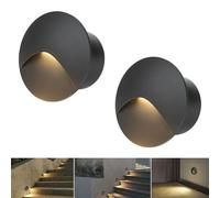 Arotelicht Applique murale 2 LED Aluminium Blanc chaud 3000K 3W Éclairage d'escalier IP44 Étanche 230V Rond Encastré Lumières de Marche Intérieur Extérieur Noir Lampe de chevet, Boîte d'encastrement