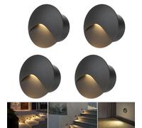 Arotelicht Applique murale 4 LED Blanc chaud 3000K Aluminium Lumière d'escalier 230V Rond Spot encastré 3W IP44 Etanche Intérieur Extérieur Noir Lumière de marche, avec boîte d'encastrement
