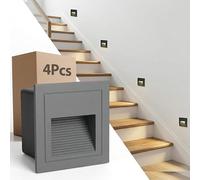 Arotelicht Ensemble de 4 Appliques Encastrés Carré LED 3W pour Eclairage Mural d'Escalier Step Lampe, Lumières de Marche Aluminium 230V Blanc Chaud IP65 Etanche,Luminaires Encastrés Boîtier gris
