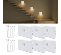 Arotelicht LED Veilleuse avec Détecteur de Mouvement, 6 Pcs d'éclairage d'escalier LED marcheur Rechargeable USB, 2700K Blanc Chaud, veilleuse enfants pour chambre, couloir, cuisine