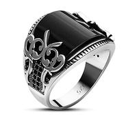 AROTOROM Bague élégante en onyx noir S925 en argent sterling pour homme, bague en pierre précieuse noire pour homme, bijou chic fait à la main, idée cadeau unique pour lui, 12, Pierre en argent