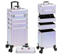 Arous Mallette de maquillage professionnelle 5 en 1 en aluminium avec roue pivotante à 360°, Noir , Mallette de maquillage roulante avec roulettes pivotantes pour clés
