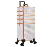 Arous Mallette de maquillage professionnelle 5 en 1 en aluminium avec roulettes pivotantes à 360°, blanc, 5 en 1