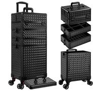 AROUS Mallette de Maquillage Professionnelle 5 en 1 en Aluminium avec roulettes pivotantes à 360°, coloré, Mallette de Maquillage roulante avec roulettes pivotantes pour clés