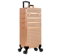 Arous Mallette de maquillage professionnelle 5 en 1 en aluminium avec roulettes pivotantes à 360°, doré, 5 en 1
