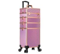 Arous Valise de maquillage à roulettes de grande capacité 4 en 1 avec chariot de voyage pour cosmétiques à grande capacité et clé pivotante - Mallette de salon pour barbier (rose)