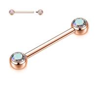 AROWRO 14G Anneaux de Langue et de Téton G23 en Titane Bijoux pour Téton Barres Droites 12mm-18mm, Titane Or rose Zircon