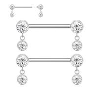 AROWRO Barres pour tétons en titane - Bijoux de piercing - Unisexe - Barre en forme de fer à cheval, circulaire - Pierre transparente - Fermeture à vis - 4 pièces - Grade implant