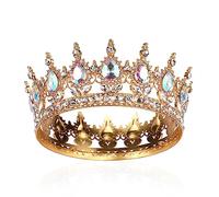 AROWRO Diadème rond en cristal pour filles et femmes - Couronne de princesse baroque avec strass étincelants - Couronne vintage - Costume de reine - Pour mariage, bal, anniversaire, concours de beauté