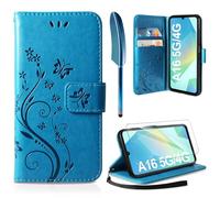 AROYI Coque Compatible avec Samsung Galaxy A16 5G / 4G, Retro Design PU Etui Housse en Cuir Portefeuille de Protection Fonction Stand Video Porte Carte Credit Ticket Flip Case Bleu