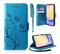 AROYI Coque Compatible avec Samsung Galaxy A25 5G, Retro Design PU Etui Housse en Cuir Portefeuille de Protection Fonction Stand Video Porte Carte Credit Ticket Flip Case Bleu