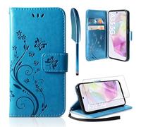 AROYI Coque Compatible avec Samsung Galaxy A35 5G, Retro Design PU Etui Housse en Cuir Portefeuille de Protection Fonction Stand Video Porte Carte Credit Ticket Flip Case Bleu