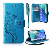 AROYI Coque Compatible avec Xiaomi Redmi Note 13 4G, Retro Design PU Etui Housse en Cuir Portefeuille de Protection Fonction Stand Video Porte Carte Credit Ticket Flip Case Bleu