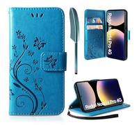 AROYI Coque Compatible avec Xiaomi Redmi Note 14 Pro 4G(Pas pour 5G), Retro Design PU Etui Housse en Cuir Portefeuille de Protection Fonction Stand Video Porte Carte Credit Ticket Flip Case Bleu