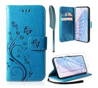 AROYI Coque Compatible avecXiaomi Redmi Note 14 5G, Retro Design PU Etui Housse en Cuir Portefeuille de Protection Fonction Stand Video Porte Carte Credit Ticket Flip Case Bleu